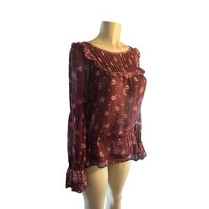 Women M Joie Adrielle Embroidered Silk Blouse Floral Printed Vebena Long Sleeve